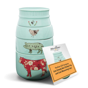 Pavilion Live Simply teal measuring cups set with farmyard icons for precise baking