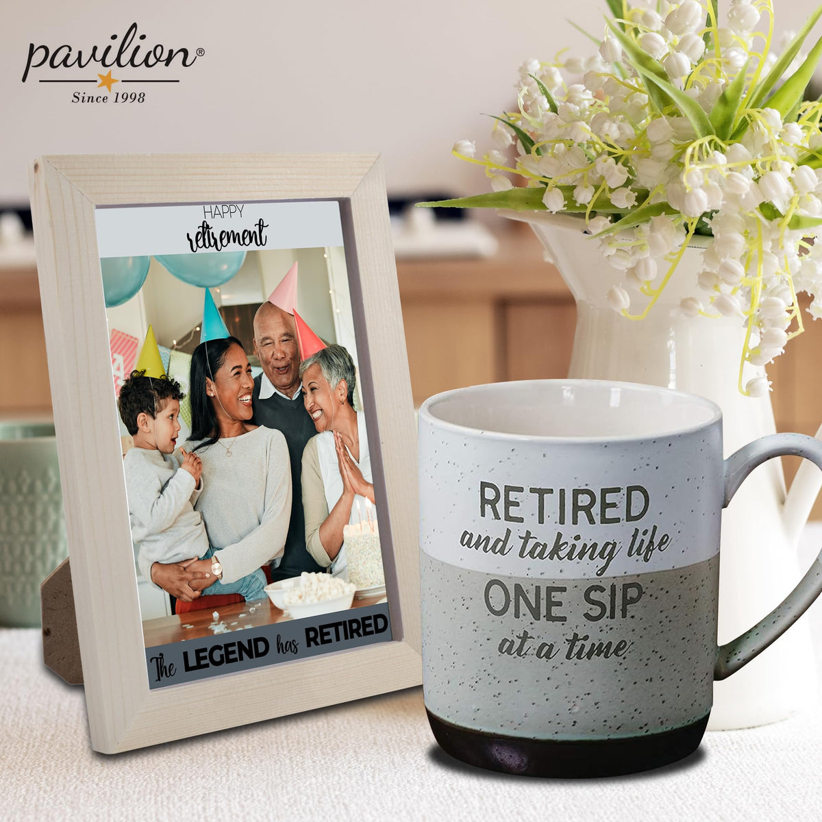 Pavilion Retirement Mug ergonomic handle for comfortable use.