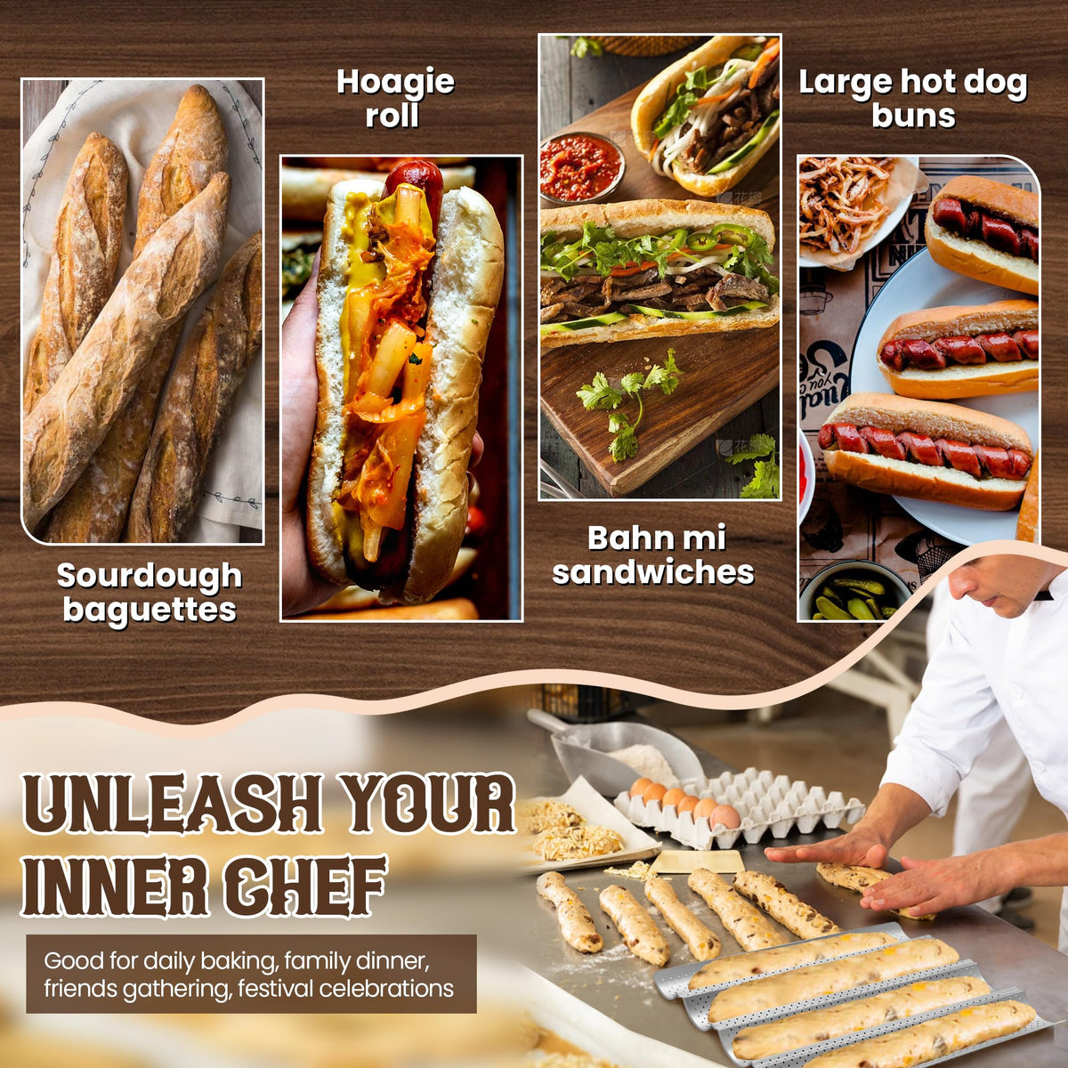 Pavsrmy Baguette Pan helps baked baguettes achieve golden crust and airy interiors.