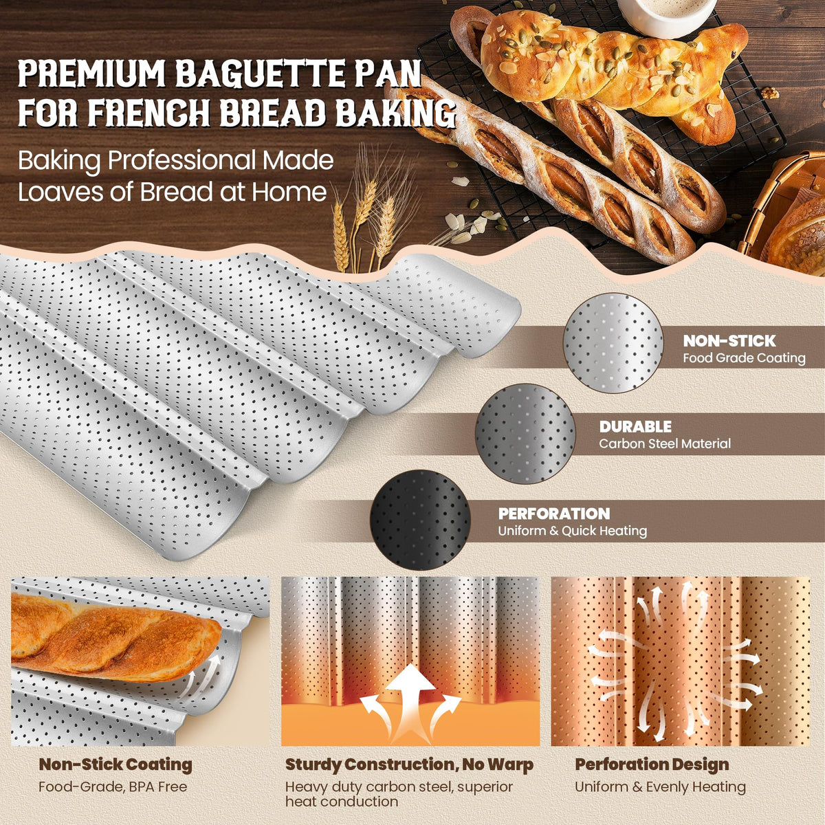Pavsrmy Baguette Pan supports dough proofing directly in pan for shape retention.