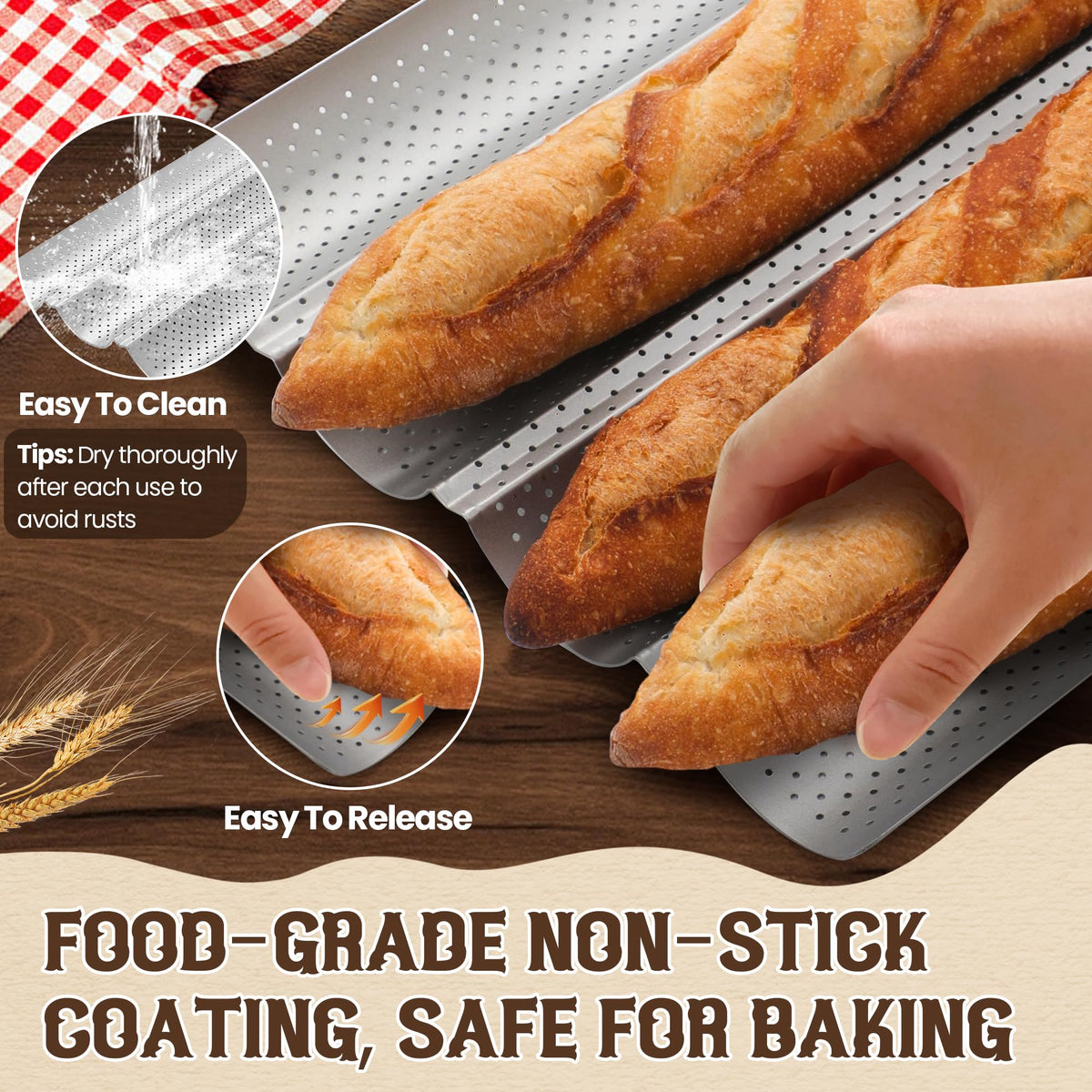Pavsrmy Baguette Pan 15x13 inches fits large home ovens for multiple loaves.