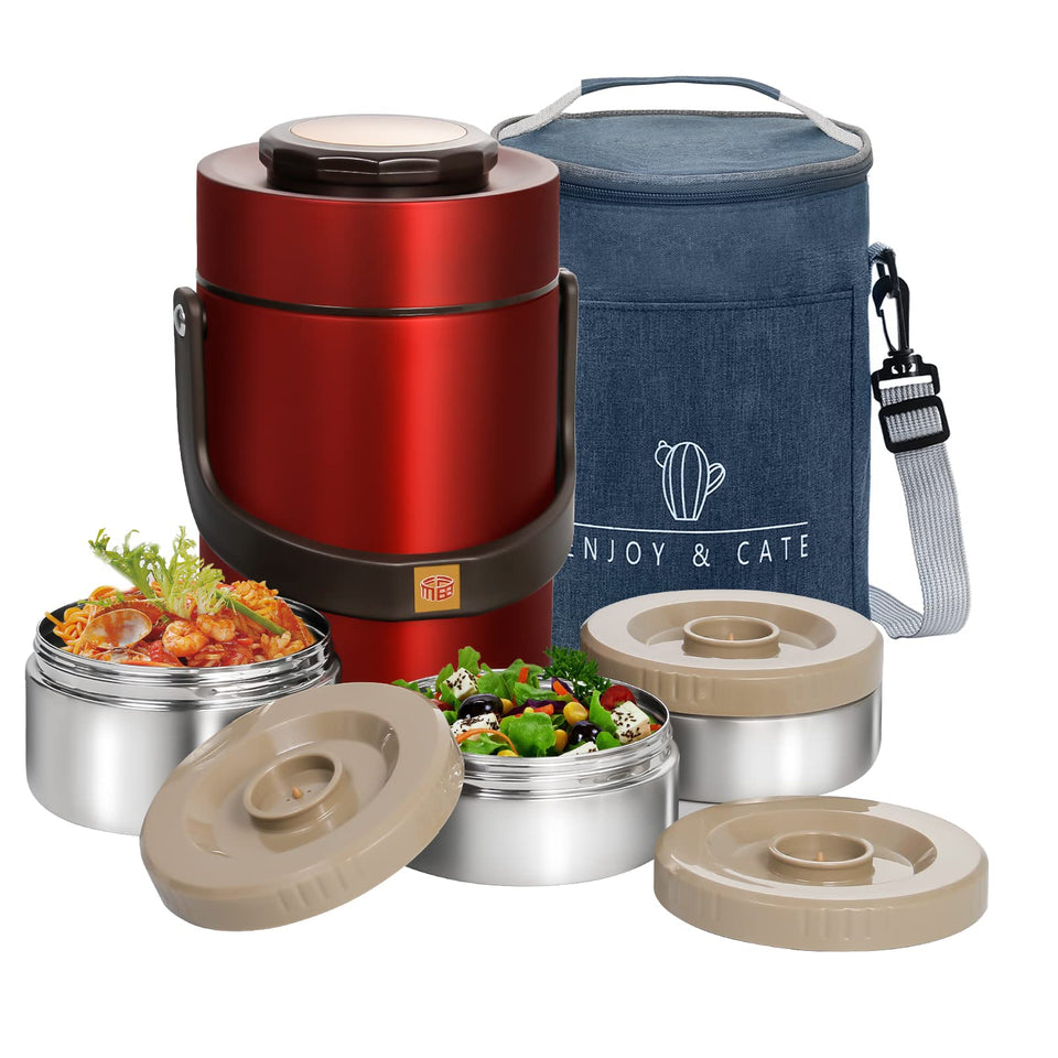 Pawovdeq 67oz thermo lunch container with 3 compartments for varied meals.