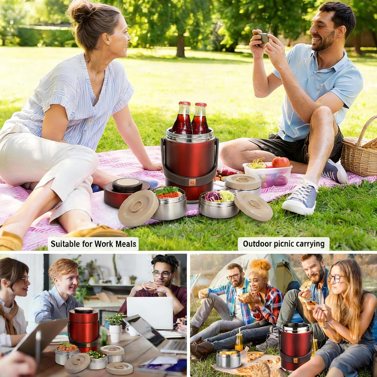 Pawovdeq red office and outdoor lunch bag set for versatile meals.