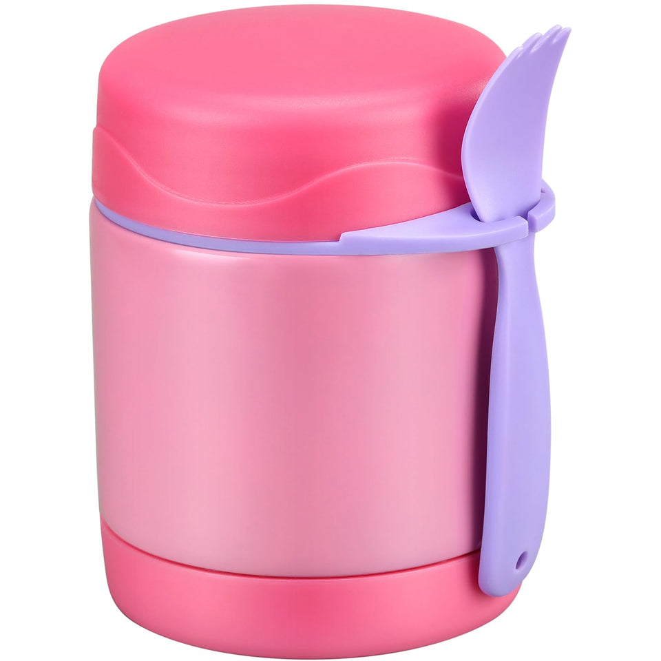 Pawtong 10oz insulated food jar pink cap shows kid-friendly hot or cold meal storage