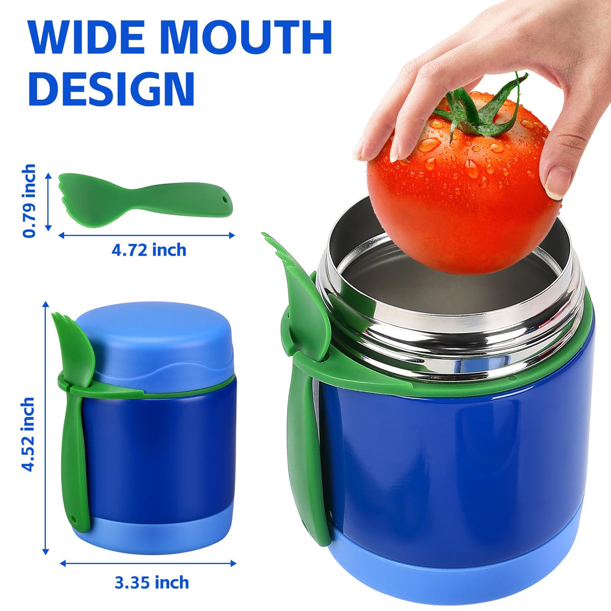 Pawtong blue thermo with lid open highlights wide mouth for easy filling.