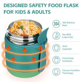 Pawtong 10oz soup thermo green with spoon, convenient for school lunches
