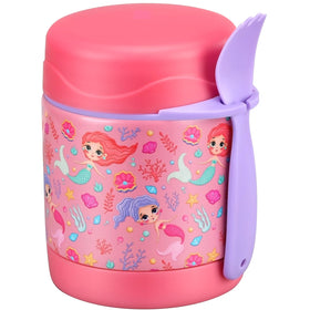 Pawtong 10oz Soup Thermo pink mermaid front view keeps meals warm or cold
