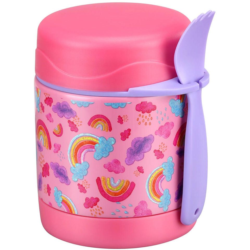 Pawtong 10oz soup thermo pink-rainbow lid keeps meals warm for hours