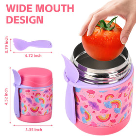 Pawtong 10oz soup thermo pink-rainbow side-view compact kid design
