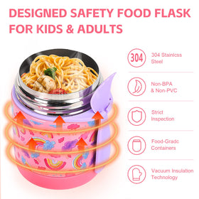 Pawtong 10oz soup thermo pink-rainbow spoon included for convenience