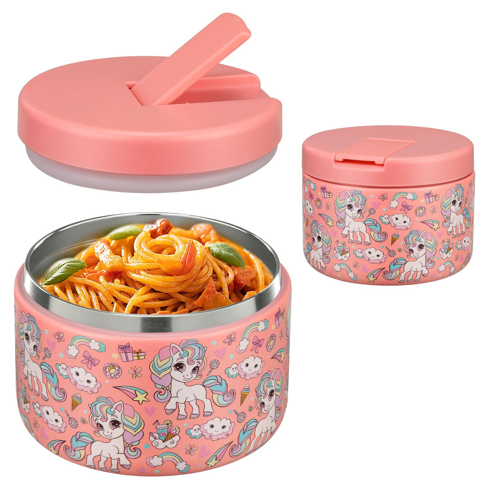 Pawtong pink horse buckle lid food jar keeps meals secure and easy for kids to open