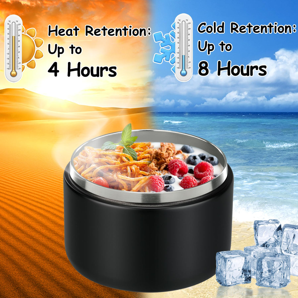 Pawtong 18/8 stainless interior with vacuum seal preserves temperature.