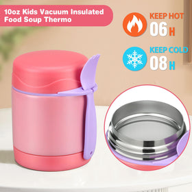 Pawtong insulated food jar pink lid open demonstrates easy access and spoon included