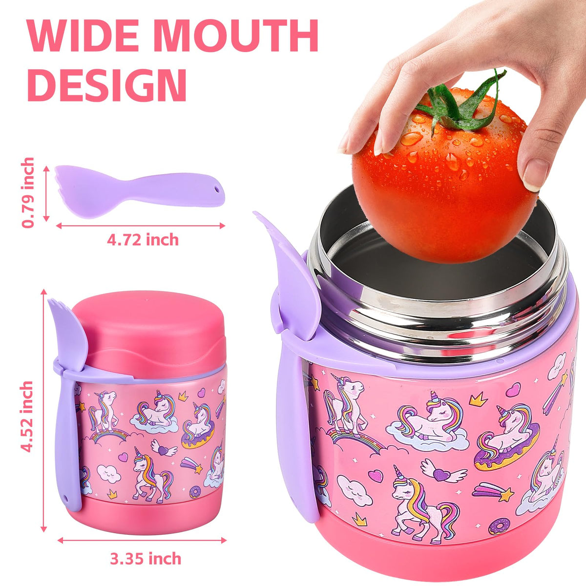Pawtong kids lunch jar with wide mouth for easy filling