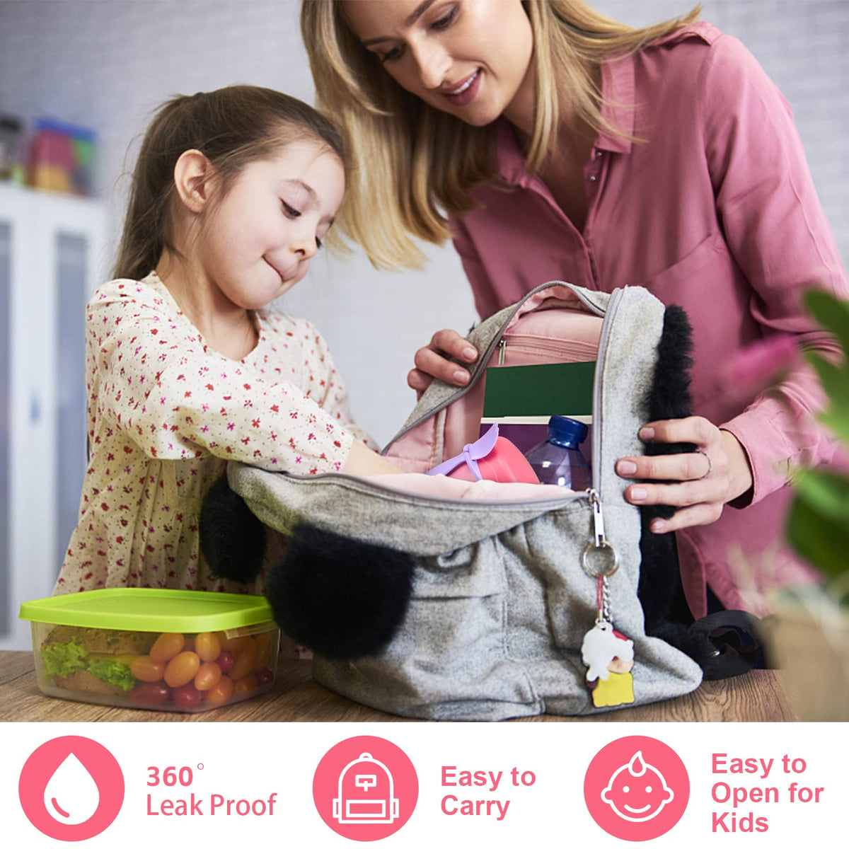 Pawtong spoon-included pink package showcases complete lunch set convenience