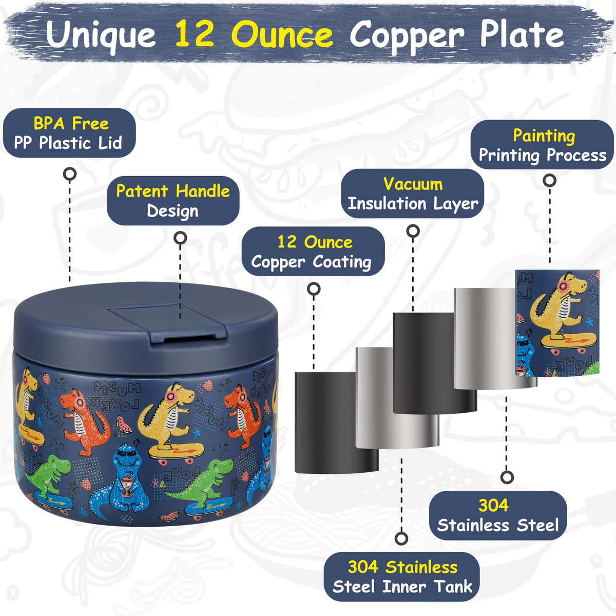 Pawtong 12oz capacity ideal for small portions and school lunches.