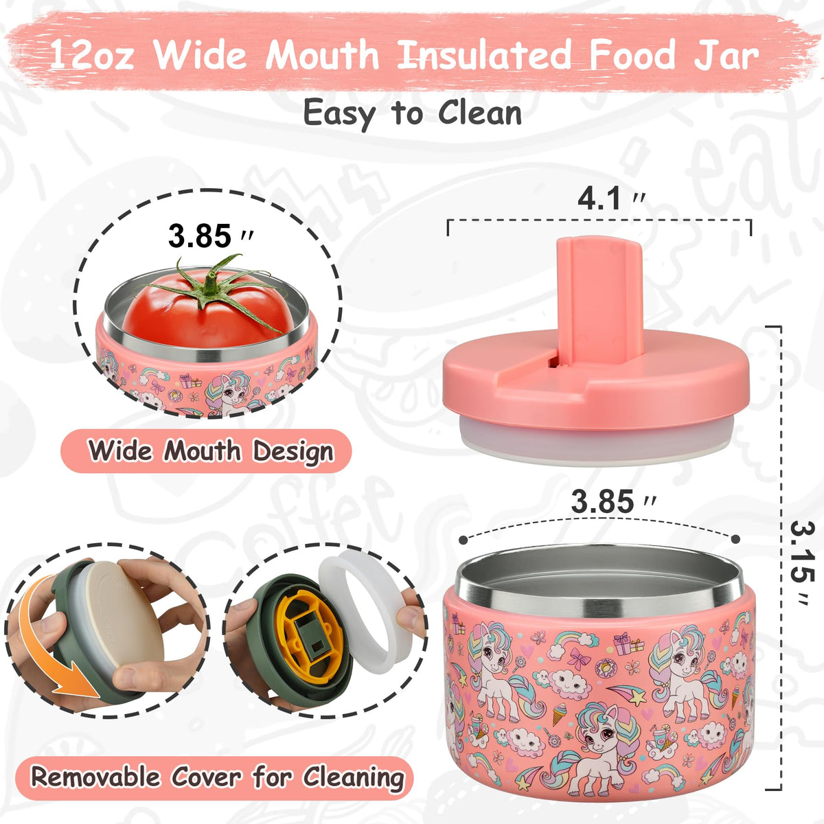 Pawtong vacuum insulated 18-8 stainless interior keeps foods warm or cool