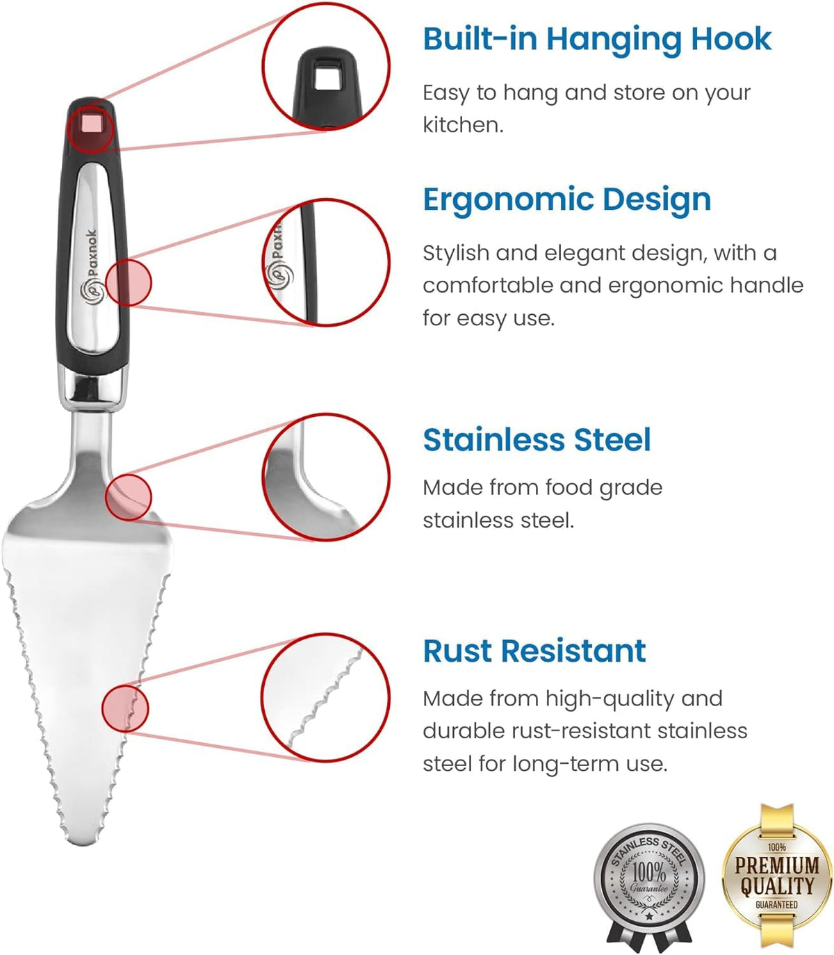 PAXNOK Stainless Steel Pie Spatula resists rust for daily dessert prep