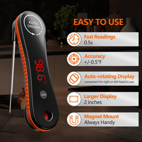 Paysean digital thermometer backlit display helps monitor doneness at night.