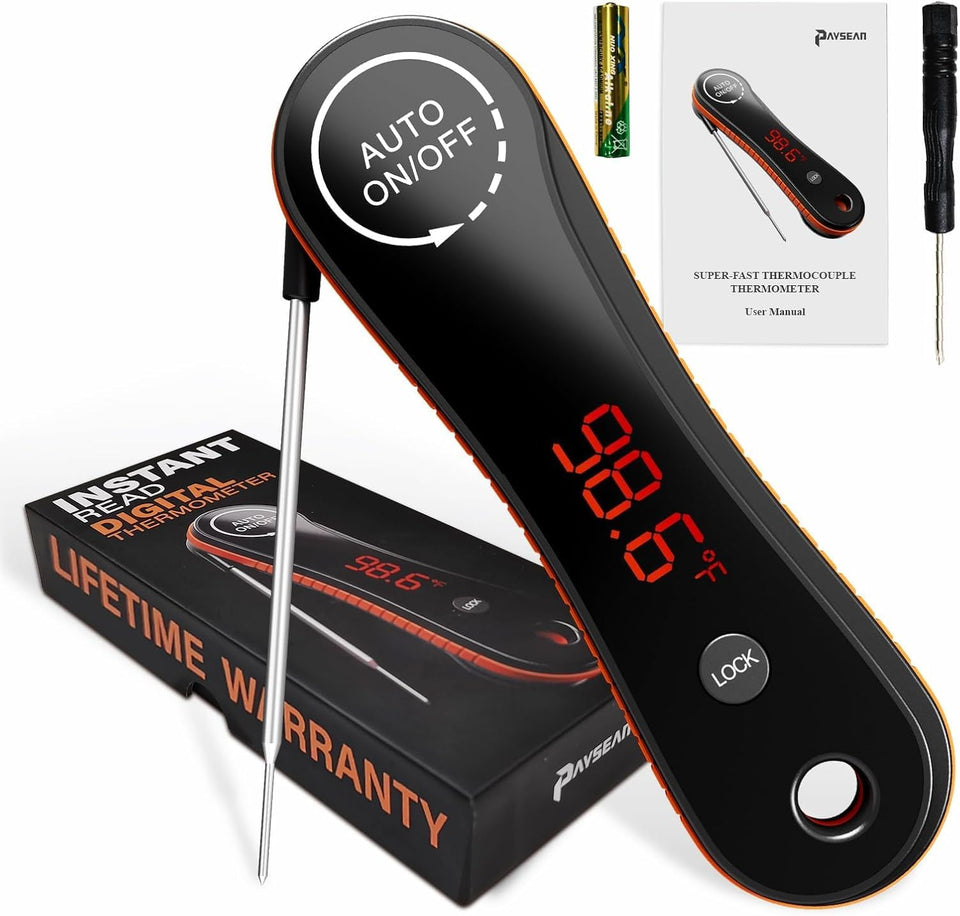Paysean instant-read thermometer probe delivers ultra-fast temps for precise steaks.