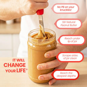 PB-JIFE strength-treated blade stirs thick natural butters with ease.