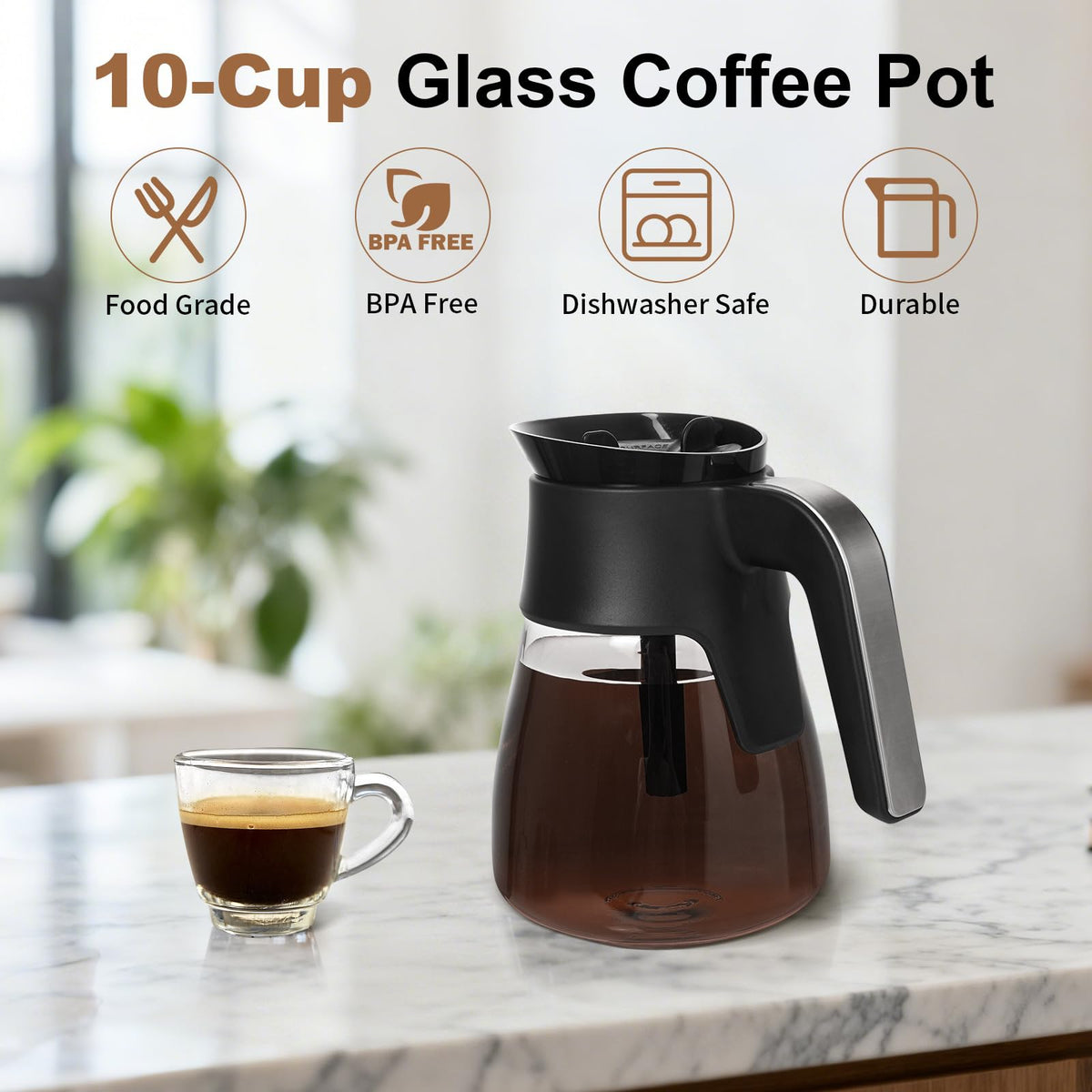 PCTTOIL borosilicate glass carafe 50oz preserves flavor and heat.