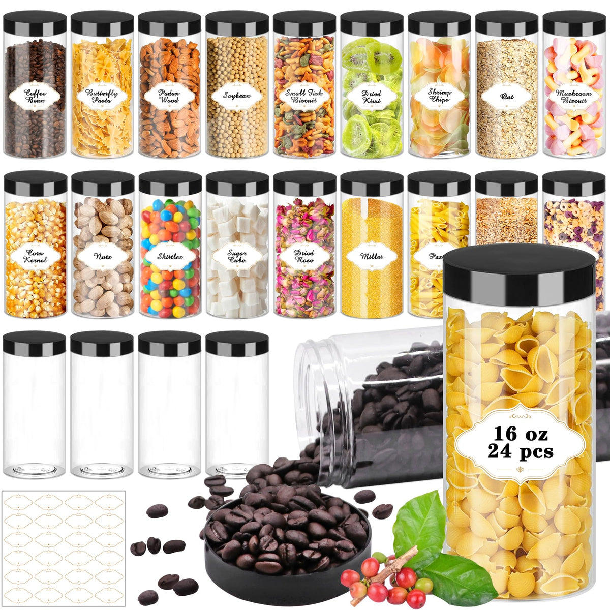 PeacePeo 16 oz plastic jar with lid, wide mouth for easy filling and handling.