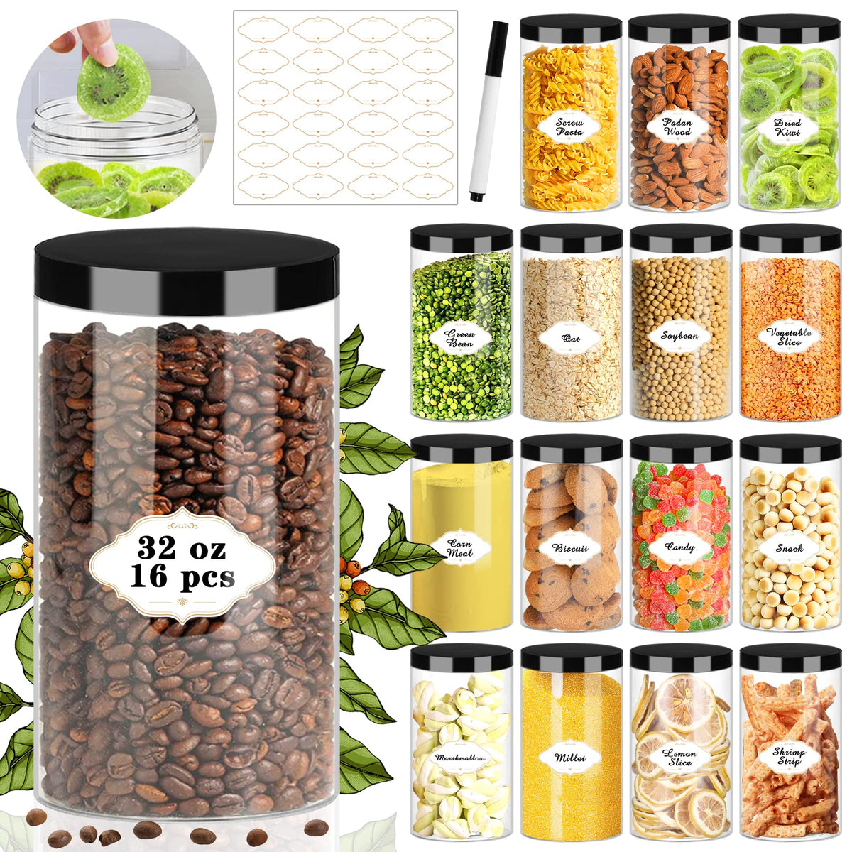 PeacePeo 32 oz clear jar with lid ideal for pantry storage and refills.