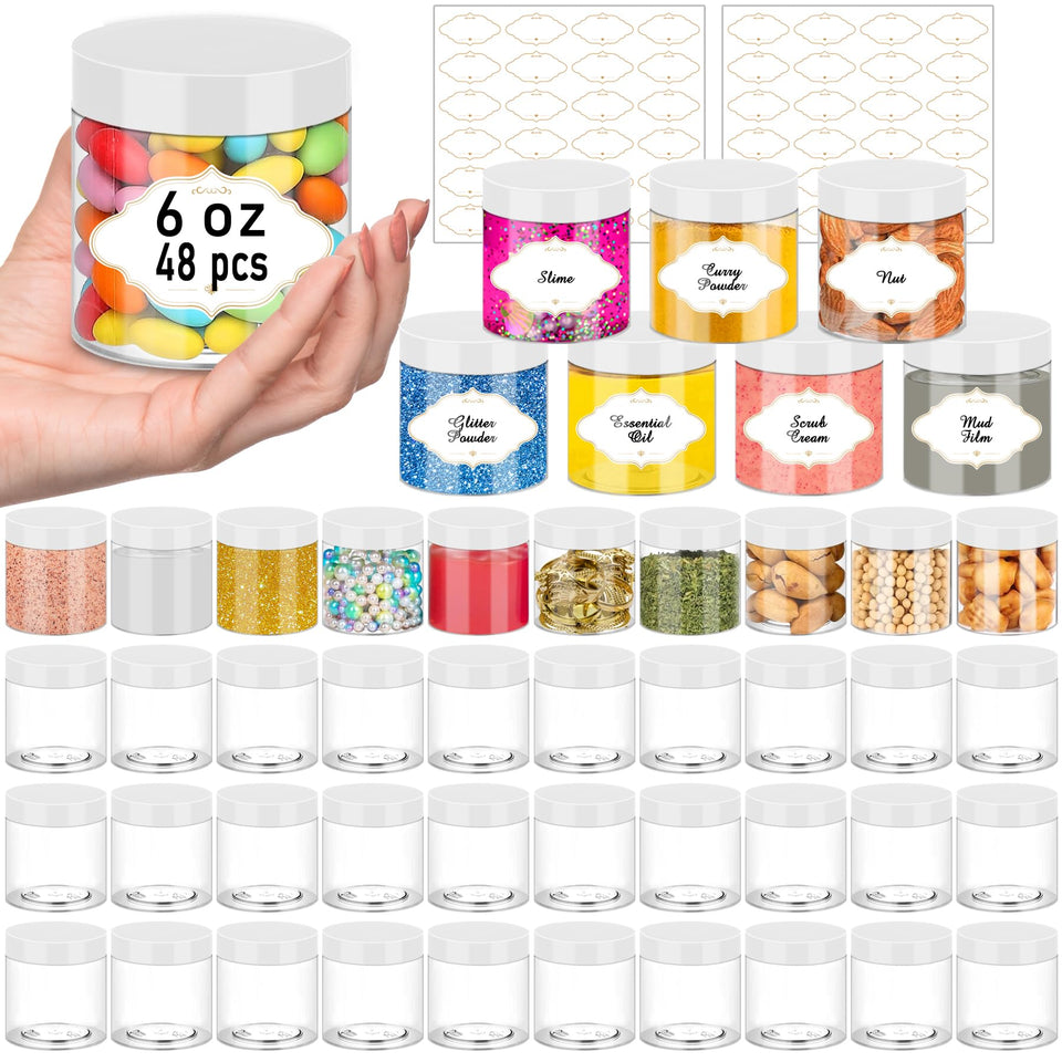 PeacePeo 6 oz clear plastic jar with lid for slime storage.
