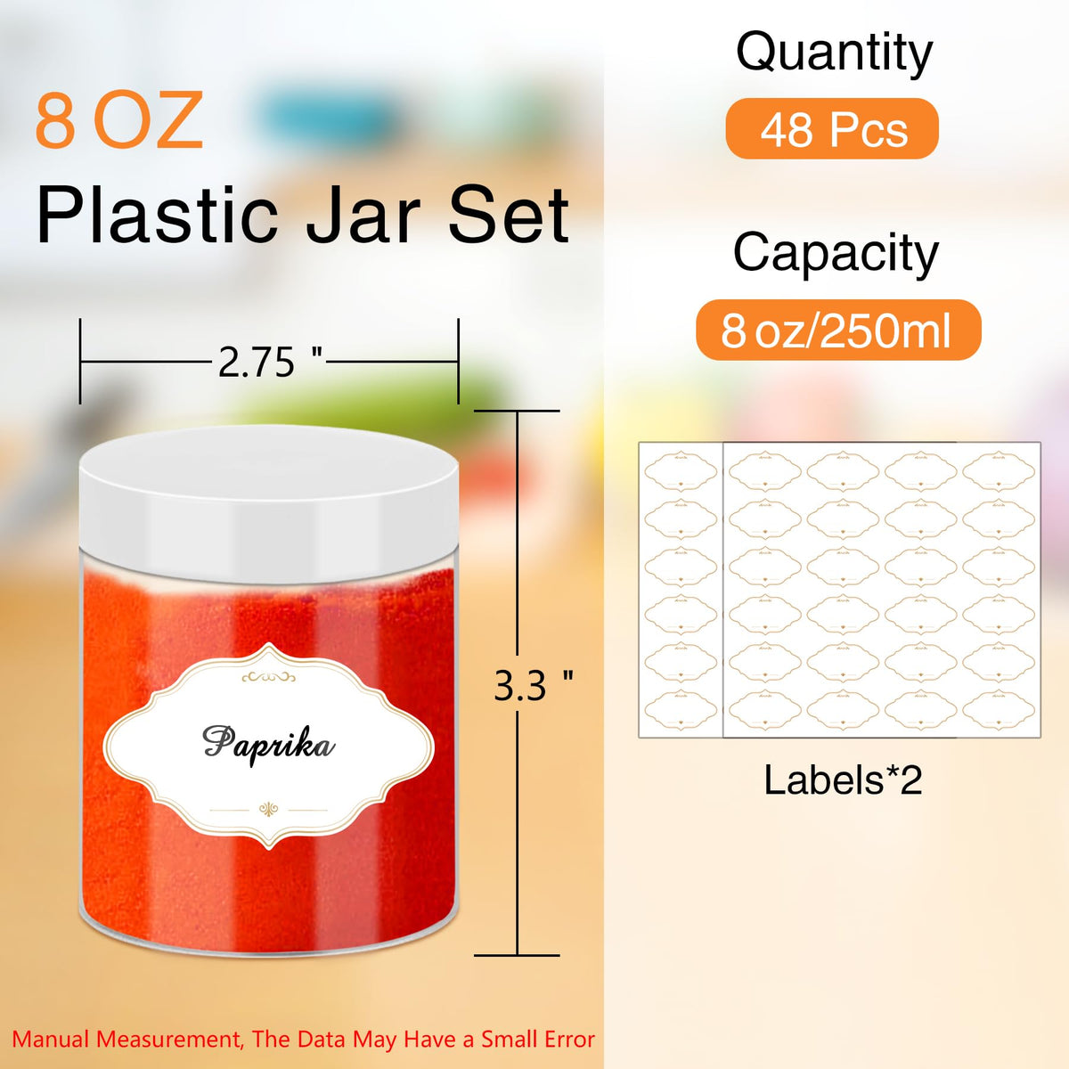 PeacePeo 8oz clear jar for pantry storage with transparent body and lid.