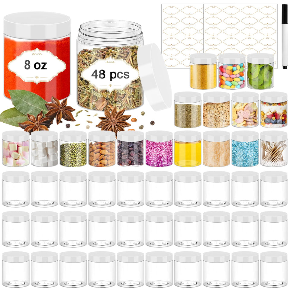PeacePeo 8 oz clear jar with white lid for pantry organization and easy contents visibility.