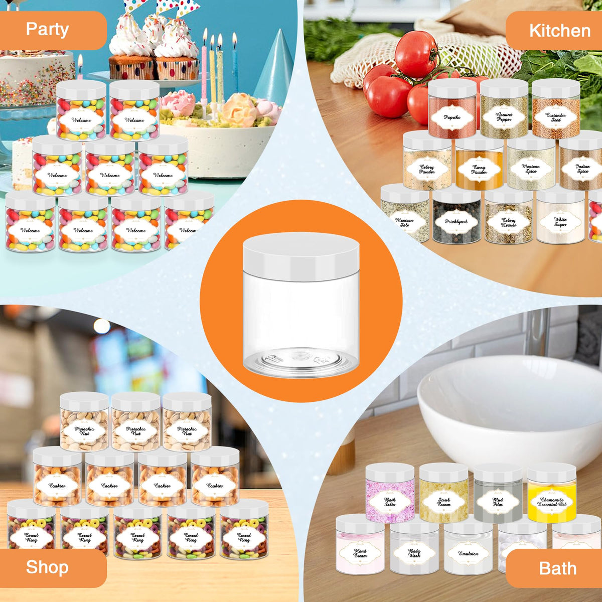 PeacePeo stackable jars help keep kitchen and crafts neat.