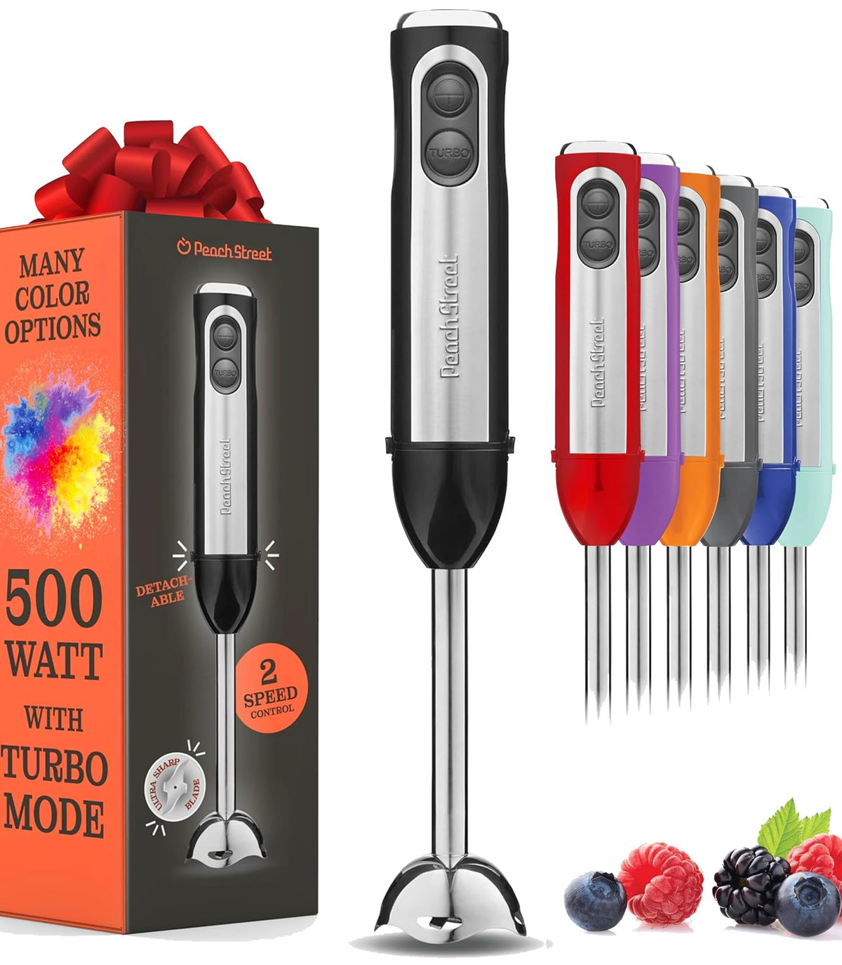 Peach Street 500W immersion blender for smooth soups and smoothies.