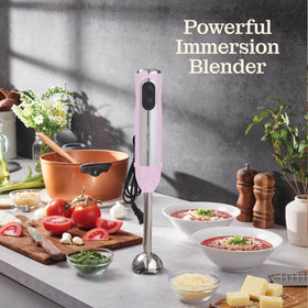 Peach Street immersion blender pink detachable base enables easy cleaning after cooking.