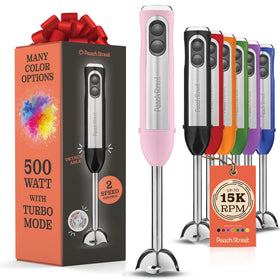 Peach Street Powerful Immersion Blender pink front view for stylish, efficient blending.