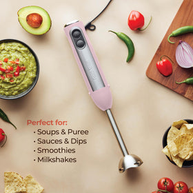 Peach Street pink turbo button boosts blending power for tough ingredients.