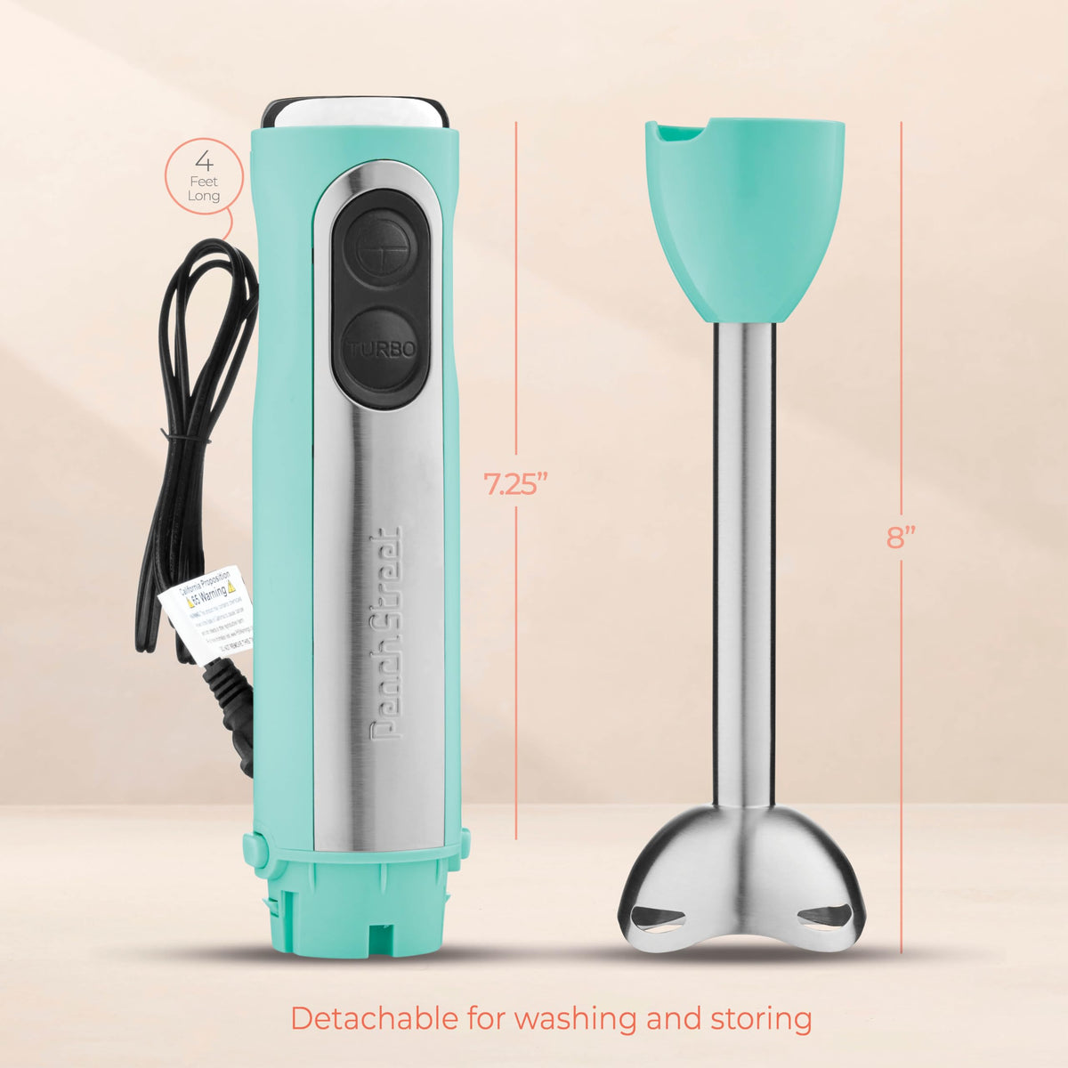 Peach Street Immersion Blender fits in a pot for quick soups.