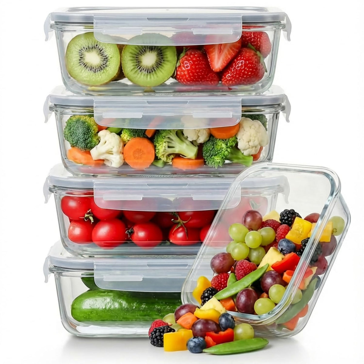 Peaktent 5-pack 36oz glass storage containers for bulk meal prep and leftovers.