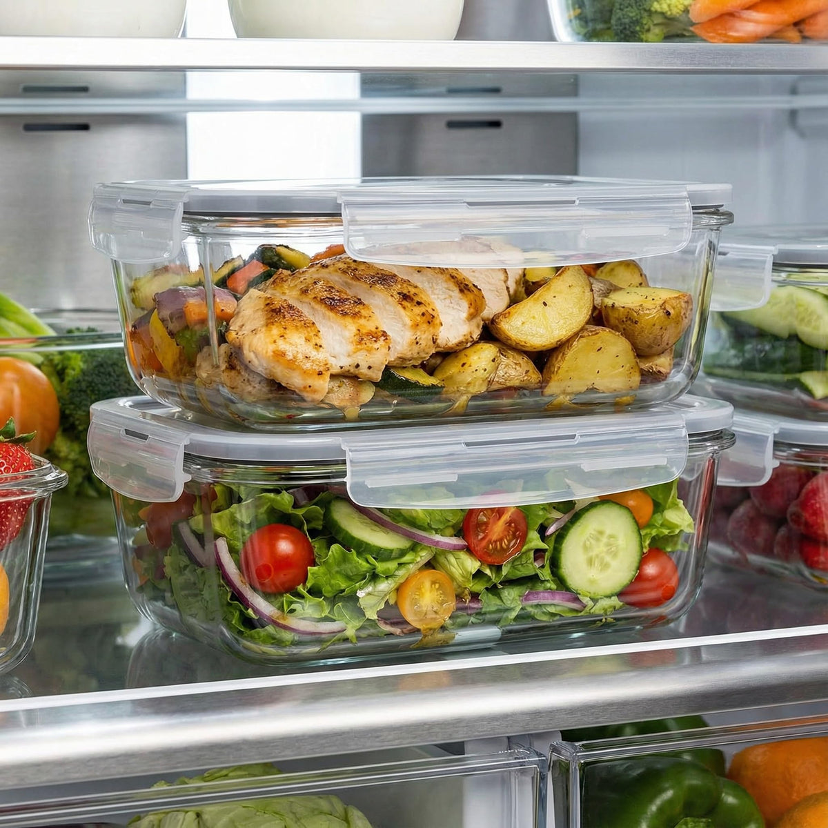 Peaktent 63oz borosilicate glass container BPA-free for safe storage.