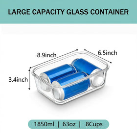 Peaktent 63oz glass container with hinged lid for one-handed sealing.