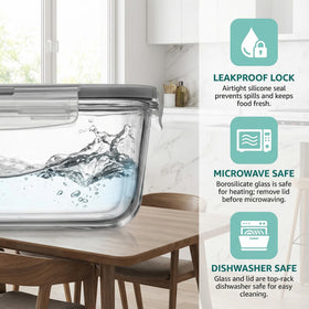 Peaktent 63oz glass container with removable silicone seal for thorough cleaning.