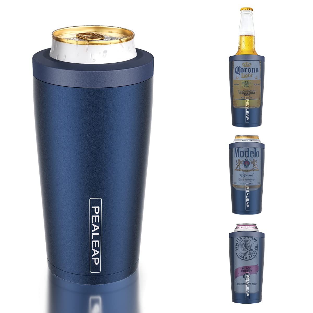 Pealeap 4in1 insulated slim can coozie in navy keeps 12 oz drinks cold