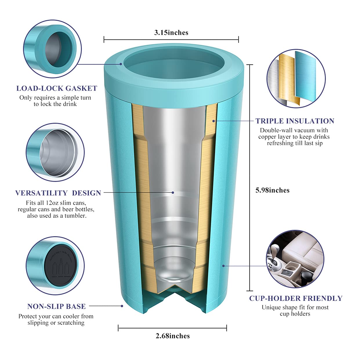 PEALEAP 8-hour cold hold with vacuum insulation in aqua