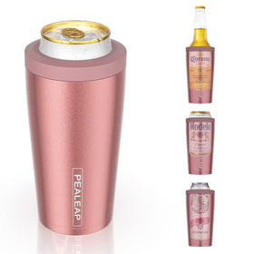 Pealeap rose gold 4-in-1 can cooler keeps 12 oz drinks cold for hours.