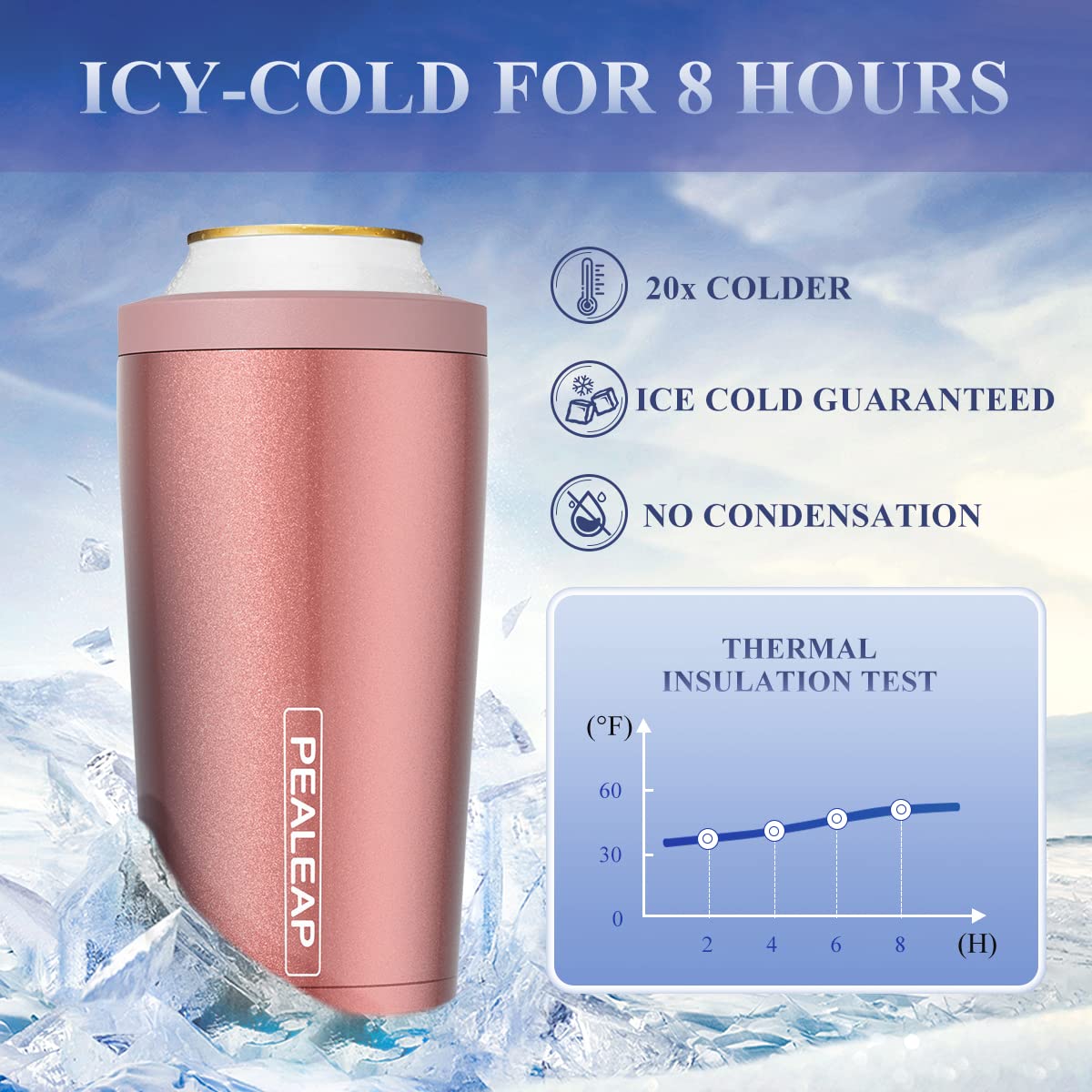 Pealeap copper layer boosts ice retention for longer refreshment.