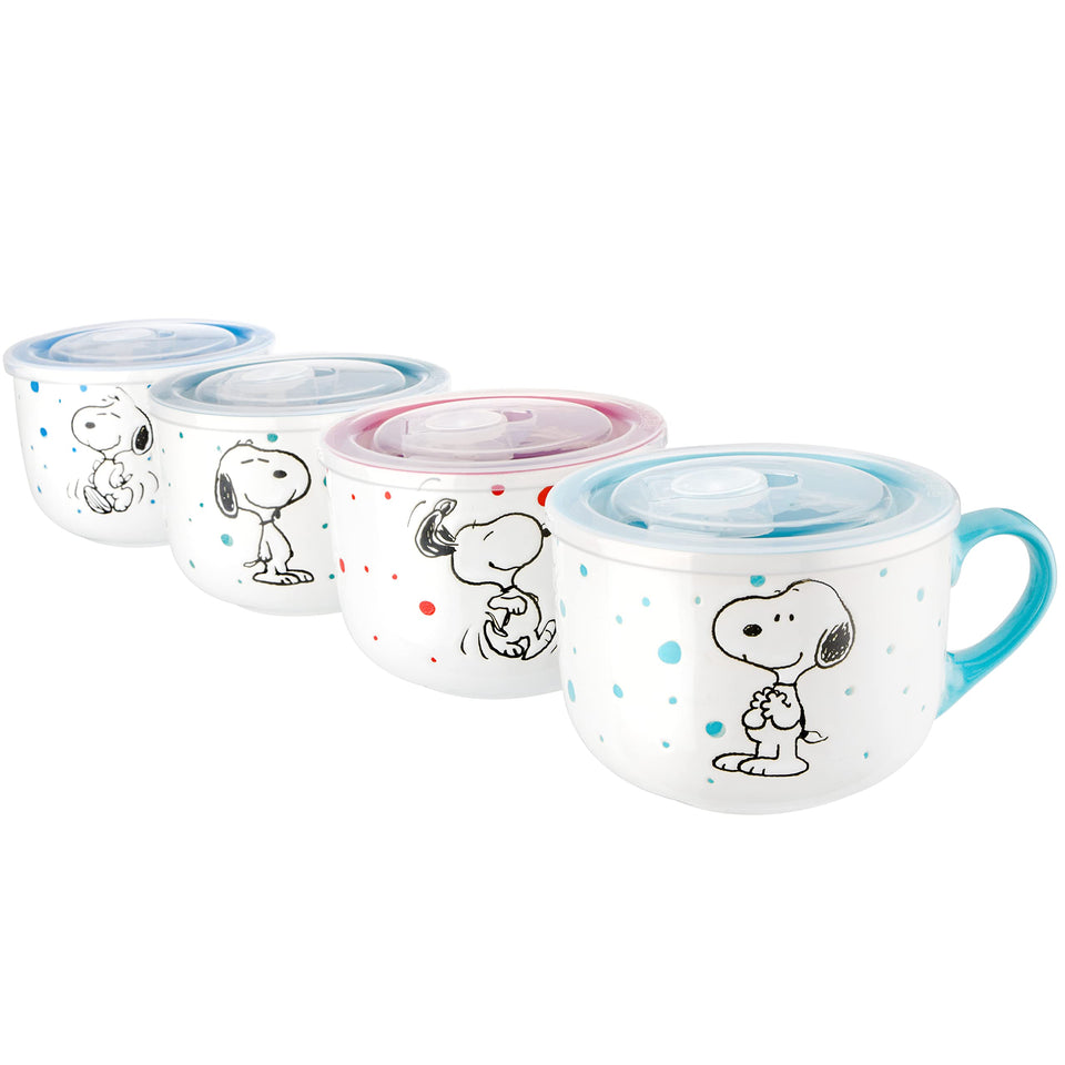 Peanuts Freckled Joy 23oz soup bowls with lids add cozy color to meals.