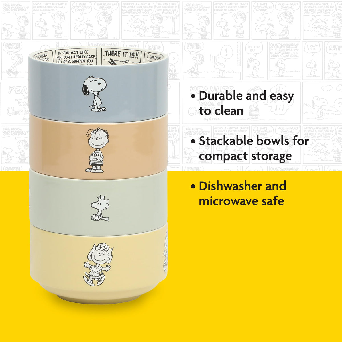 Peanuts microwave-safe icon on bowls for quick reheats