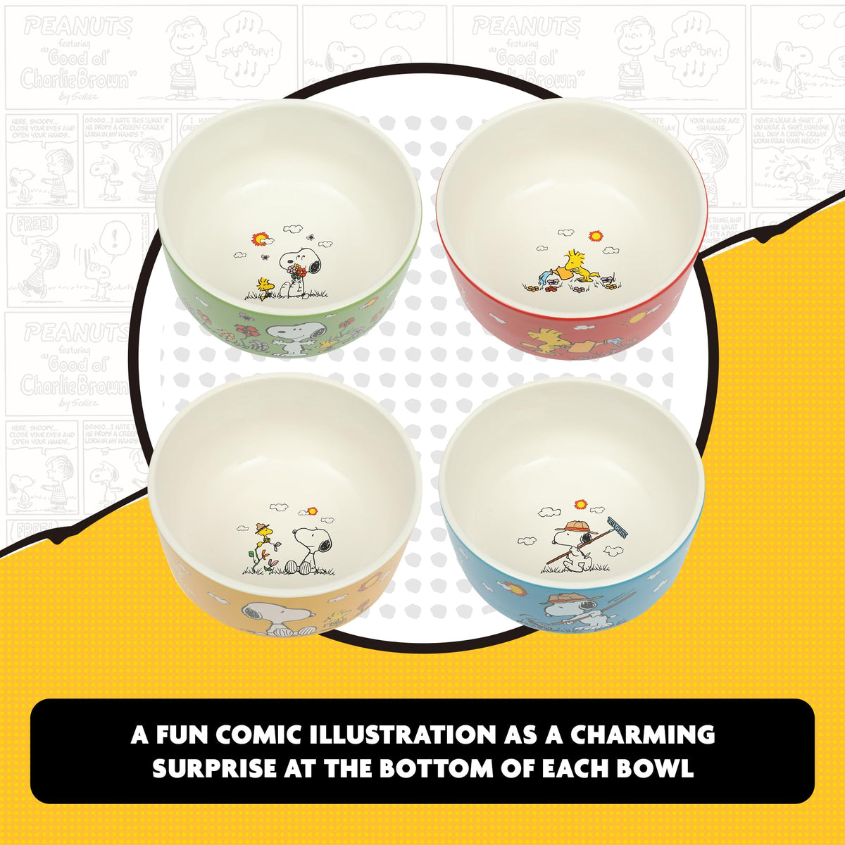 Peanuts Snoopy bottom surprise design reveals a playful scene after meals.