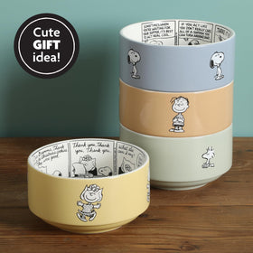 Peanuts stackable bowls saving cabinet space with easy nesting