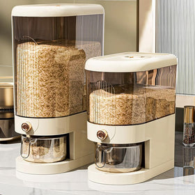Peaoop 22LBS rice dispenser top view confirms easy pour and visible capacity.